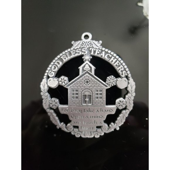 Pewter Metal Cathedral Art Christmas Ornament God Bless Teachers - No Box - Picture 5 of 5